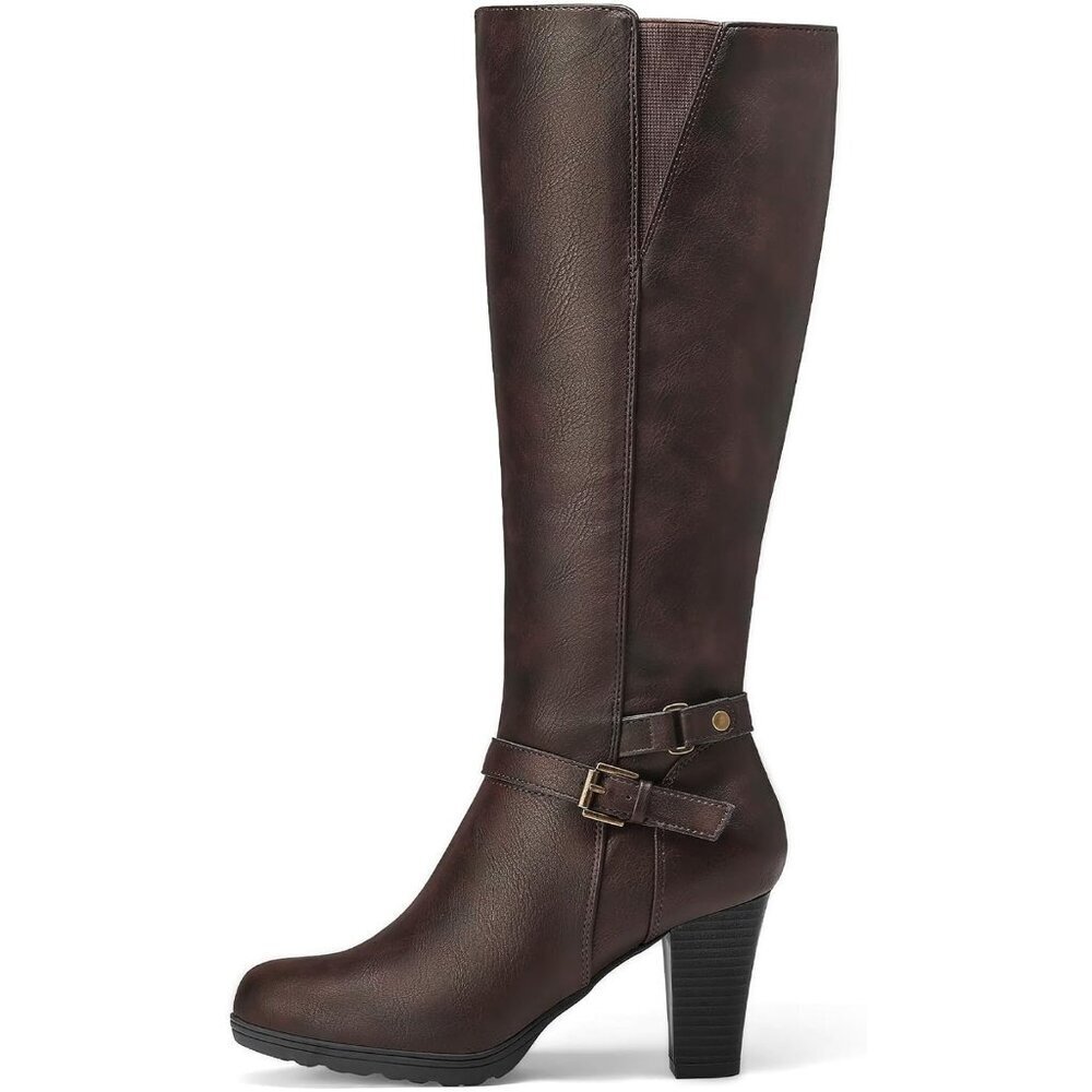 Women's Dark Brown Knee High Imported Chunky Heel Boots With Zipper Shoes